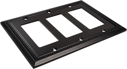 Henne Bery Sunken Pearls Heavy Duty Decorative Wall Plate Switch Plate Outlet Cover (Triple Decorator, Matte Black)