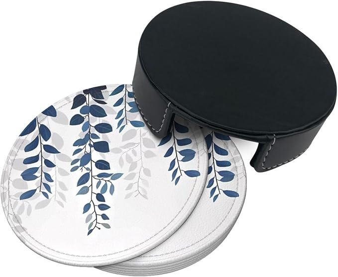 6 Pcs Blue Eucalyptus Leather Coasters - Image 5