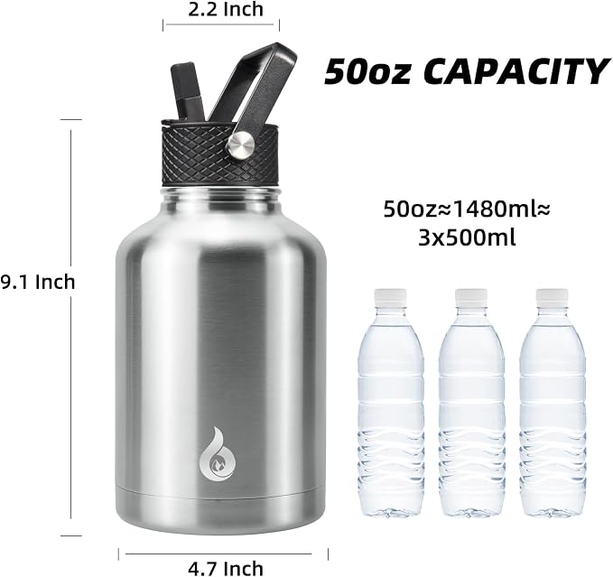 BJPKPK 50oz Large Insulated Water Bottle, Stainless Steel Water Jug | - Image 4