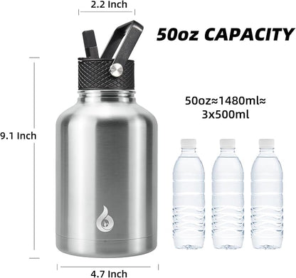 BJPKPK 50oz Large Insulated Water Bottle, Stainless Steel Water Jug | - Image 4