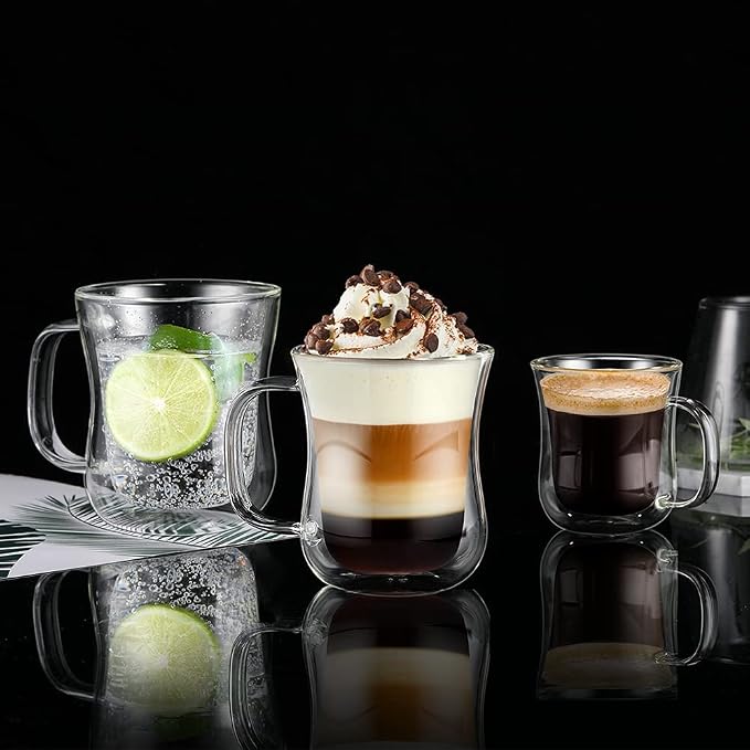 ecooe 8 Oz Double Walled Glass Coffee Cups Latte Cappuccino Cups Set of 4 - Image 5