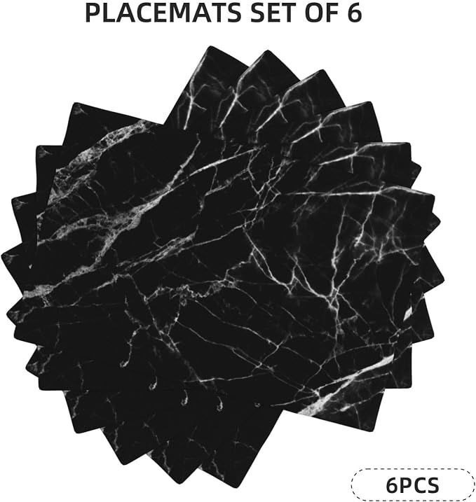 Fiokroo Black with White Marble Placemats Set of 6 Table Mats Table Tableware - Image 7