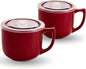 Ceramic Soup Bowl with Handle & Lid, 32oz Microwave Ramen Bowl Set of 2 | by Hoilse