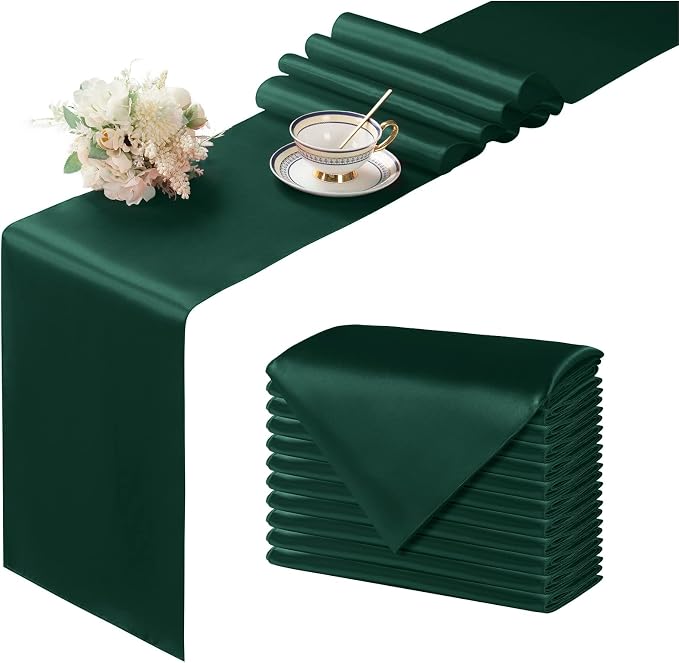 Manyshofu Dark Green Satin Table Runner 12x108 by Manyshofu