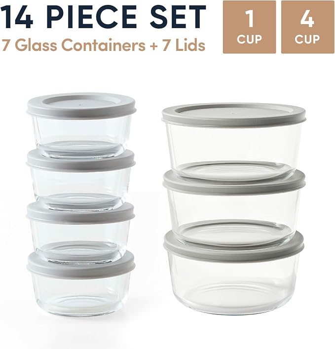 14-Piece Glass Food Storage Containers Set | 1-Cup & 4-Cup, Leakproof | - Image 2