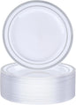 BESTVIP 50PCS 7 Inch Silver Plastic Plates, Disposable Salad Dessert Plate with Silver Rim for Christmas, Thanksgiving, Heavy Duty Disposable Plastic Plates for Parties, Wedding and Birthday, Events