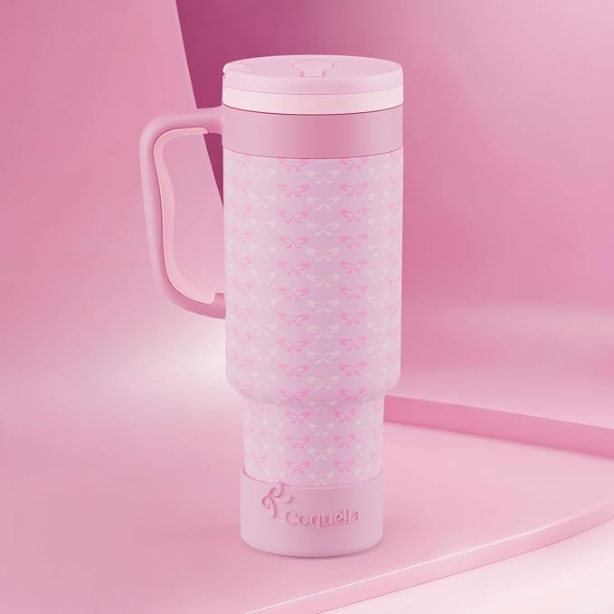 40 oz Insulated Tumbler with Handle and Push-Button Straw Lid, Stainless Steel - Image 2