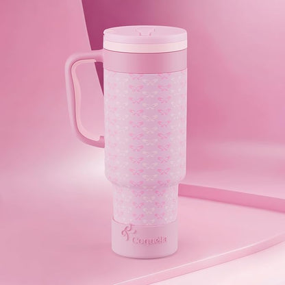 40 oz Insulated Tumbler with Handle and Push-Button Straw Lid, Stainless Steel - Image 2