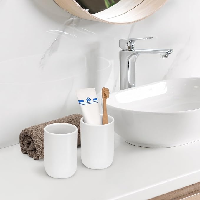 Bathroom Tumbler Cup Ceramic 2Pcs 12.6oz Reusable Toothbrush Cup 375ml - Image 2