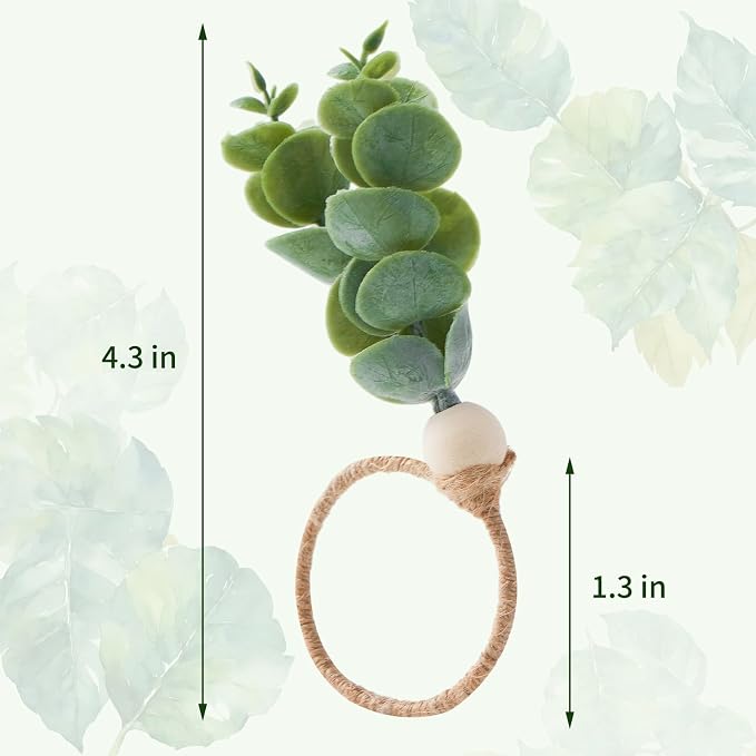 APTWOW Napkin Rings Set of 12, Easter Napkin Rings, Boho Eucalyptus Leaf - Image 5