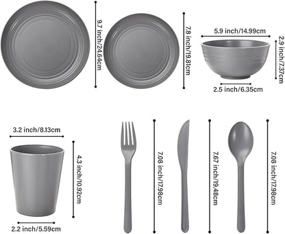 LIYH 28 Pcs Dark Grey Plates and Bowls Dinnerware Sets, Dish Set for 4, Unbreakable Reusable Plate, Wheat Straw Plates and Bowls Apply to Kitchen & Camping