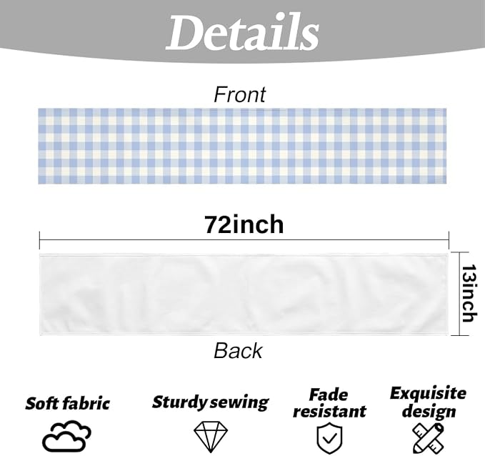 Light Blue and White Gingham Table Runner, Buffalo Plaid Check Table Cloth | - Image 6