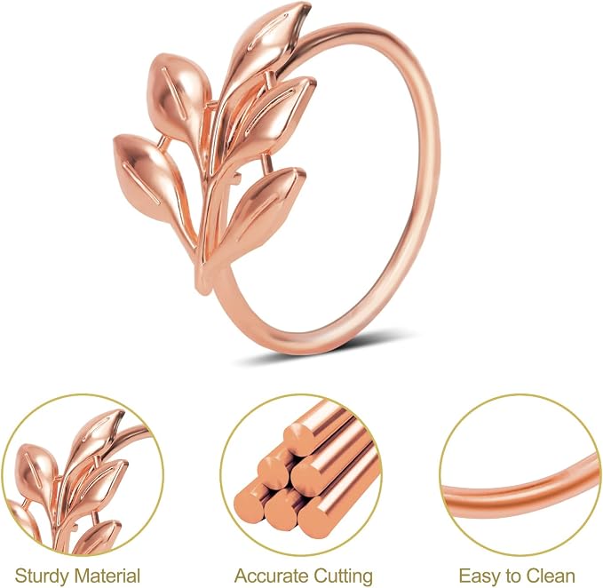 KPOSIYA Set of 12 Leaf Napkin Rings Metal Gold Napkin Holder Table Napkin Rings - Image 4
