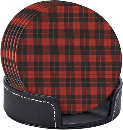 6 Pcs Christmas Plaid Red Black Buffalo Check Leather Coasters - Image 6