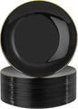 Nervure 100PCS Black and Gold Plastic Plates - 10.25 inch Black Disposable Plates - Gold Rim Dinner Plate - Black Dinner Plate Ideal for Wedding & Party