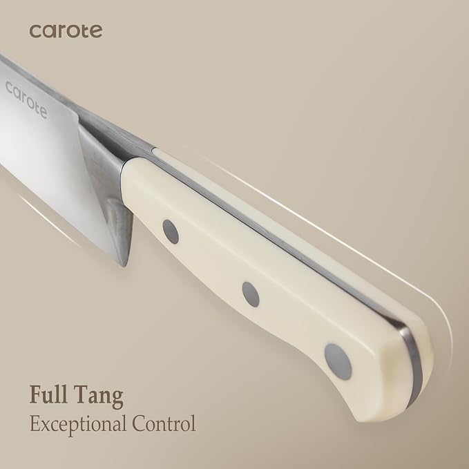CAROTE 14-Piece Knife Set with Wood Block, Rust-Resistant, Cream | Razor-Sharp - Image 4