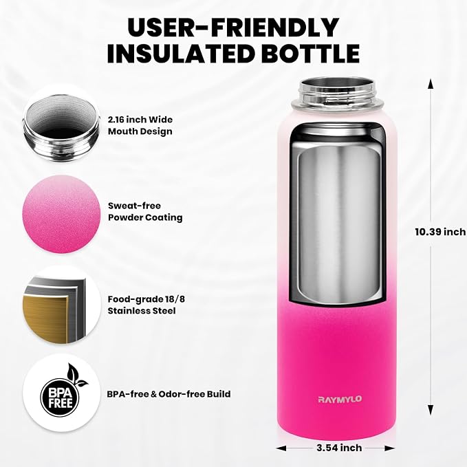 RAYMYLO Insulated Water Bottle 40 oz, Triple Wall Vacuum Stainless Steel | - Image 5