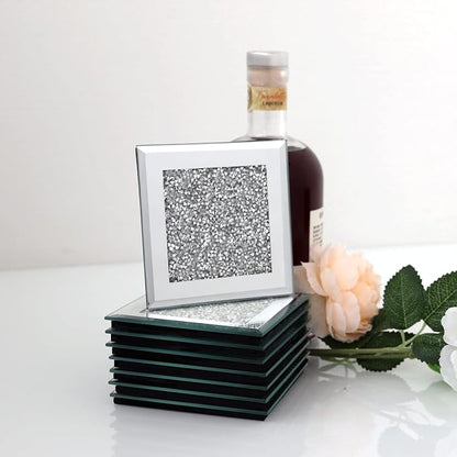 GIMORRTO Glass Mirrored Coaster 8 PC, Crushed Diamond Square Cup 4" Mat Decor by GIMORRTO