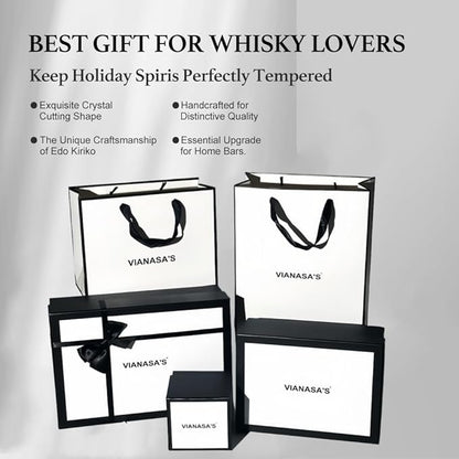 suigetsu Japanese Crystal Whiskey Glass, 10 oz, Amber Black, Engraved Pattern, Old Fashioned Rocks Tumbler with Gift Box (Amber Glow)