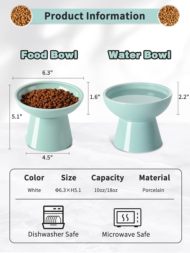 LoeJan Elevated Cat Food and Water Bowls Set, Extra Wide and Raised Ceramic - Image 2