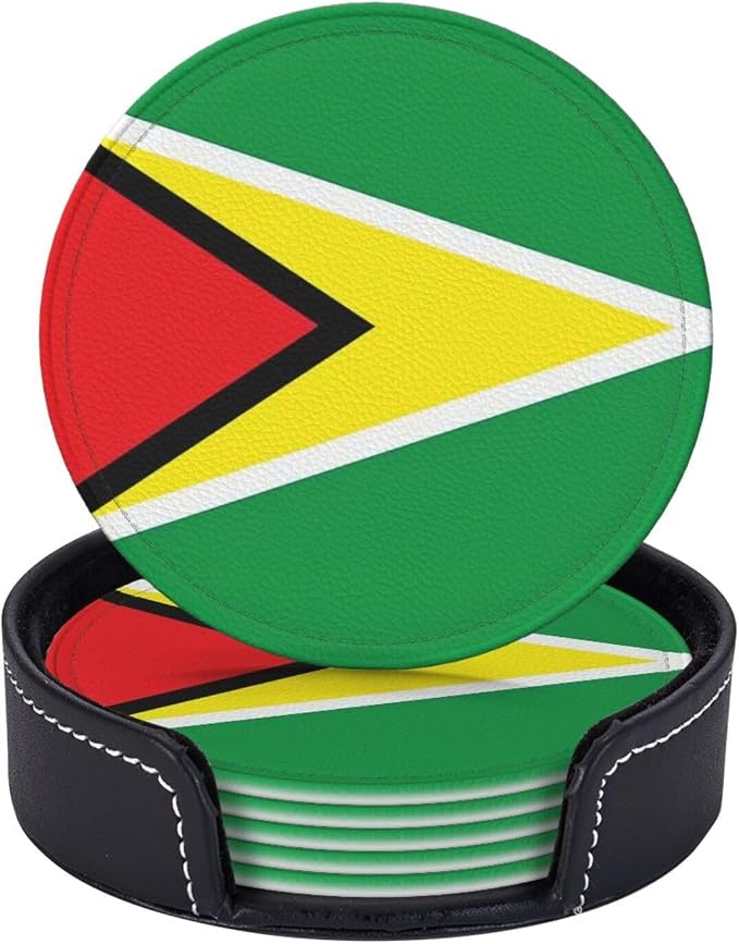 6 Pack Guyana Flag Leather Coaster by GTEVUTS