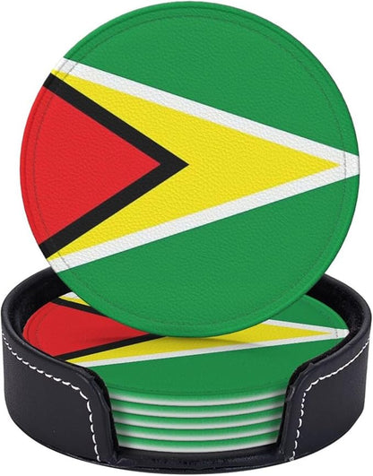6 Pack Guyana Flag Leather Coaster by GTEVUTS