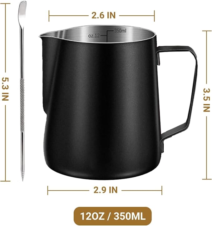 Milk Frothing Pitcher, 350ml/600ml Milk Frother Cup Stainless Steel Jug - Image 5