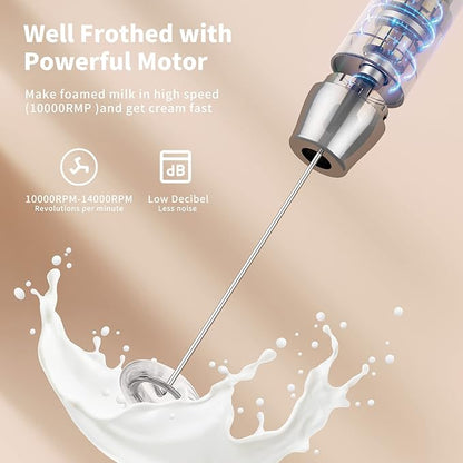 Maestri House Rechargeable Milk Frother with 3 Heads, LunaFro AS Handheld Electric Foam Maker Waterproof Detachable Stainless Steel Whisk Drink Mixer Foamer with Stand for Lattes, Cappuccino, Egg