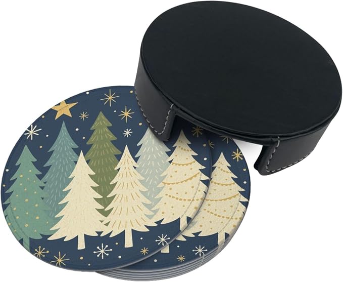 Winter Blue Christmas Tree Snowflake and Stars Coasters - Image 7