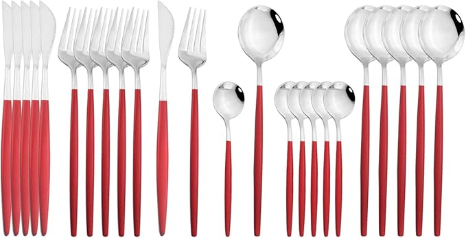 JASHII Flatware Serving Set 24 Piece, Stainless Steel Silverware Set, Modern by JASHII