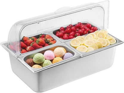 VEVOR Countertop Food Serving Display Container, 4 Pan Stainless Steel Food by VEVOR