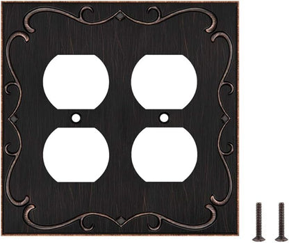 Henne Bery French Cabriole Decorative Wall Plate Switch Plate Outlet Cover (Double Duplex, Aged Bronze)