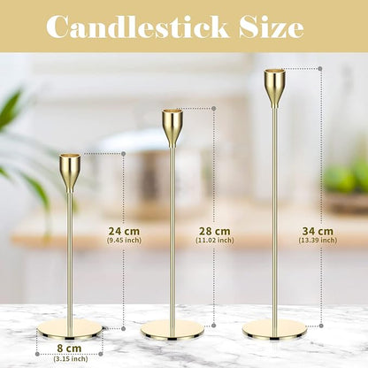 27 Pack Candles Holder, 9 Sets Taper Candlestick Holders Fit 0.75 Inch Thick Pillar Candles, Long Candle Sticks Centerpiece Decor for Home Wedding Dinning Party Anniversary(Gold)