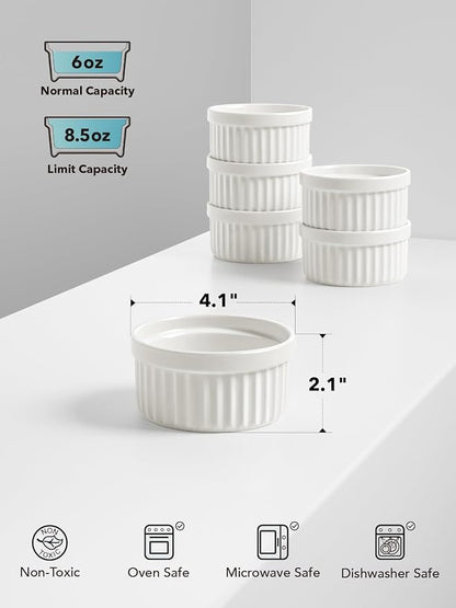 LE TAUCI Ramekins 6 OZ, Ceramic Souffle Dishes, Oven Safe Custard Cups - Image 3