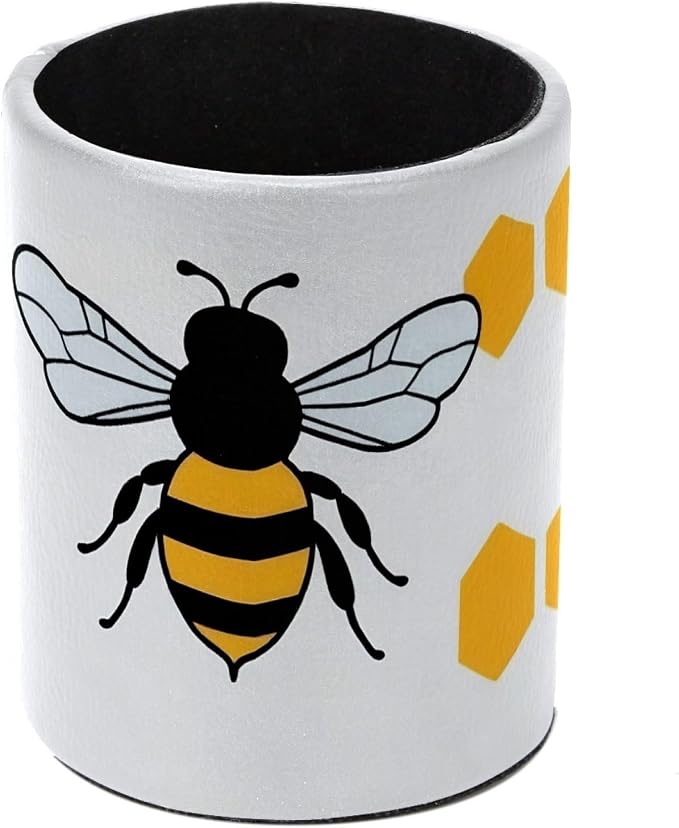 Leather Pen Holder for Desk, Cartoon Bee Pencil Cup Pen Organizer Makeup Brush by Unknown