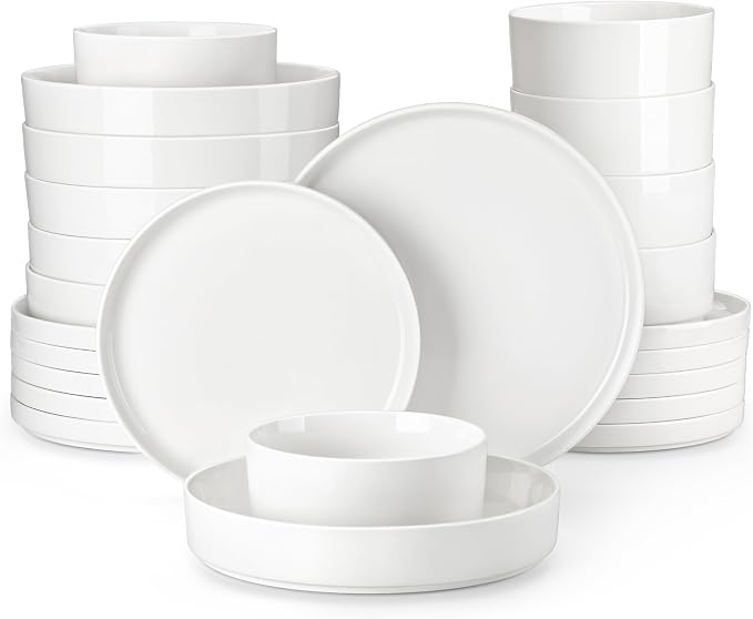 MALACASA 24 Pieces Porcelain Dinnerware Set, Modern White Dish Set by MALACASA