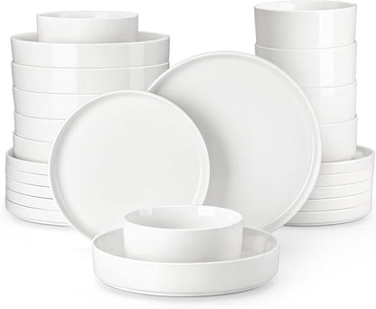 MALACASA 24 Pieces Porcelain Dinnerware Set, Modern White Dish Set by MALACASA