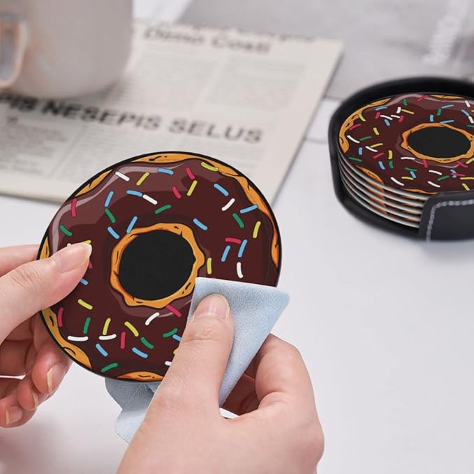 6 Pcs Donut Funny Leather Coasters - Image 6