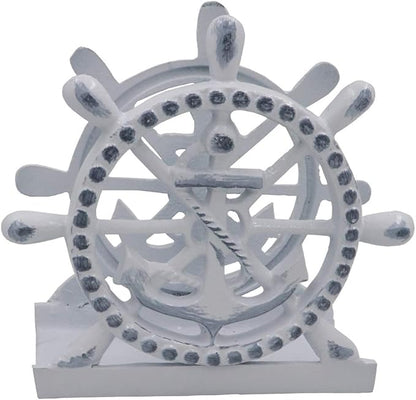 THDC Nautical Napkin Holder, Lunch, Dinner, Nautical Collection Napkin Holder, Made of Metal (Anchor Distressed White)