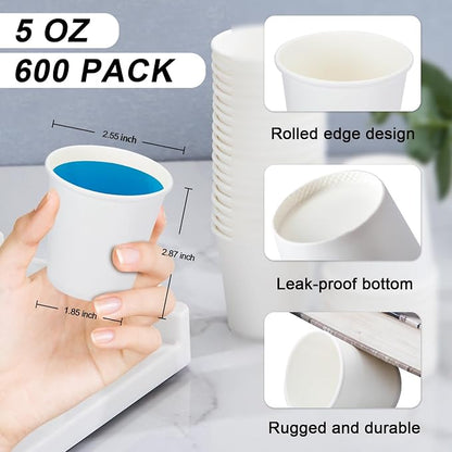 SIUQ 600 Pack 5 oz Paper Cups, Disposable Mini Bathroom Mouthwash Cups | - Image 2