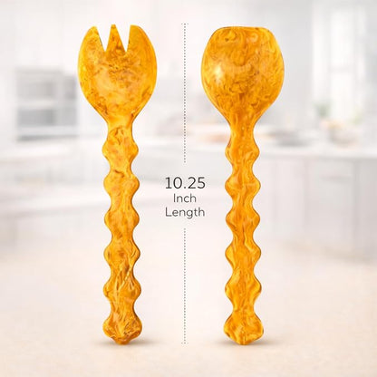 SS CRAFTS INDIA Premium 10.25" Marbled Amber Resin Salad Servers | Set of 2 - Image 2