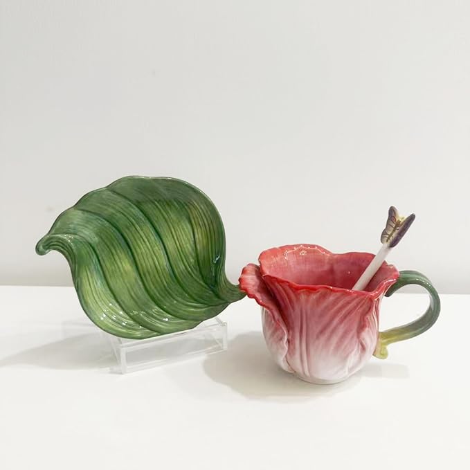 Ceramic Tea Cup and Saucer Set ，8OZ 3D Hand-Painted Flower Coffee Mug，Gift - Image 3