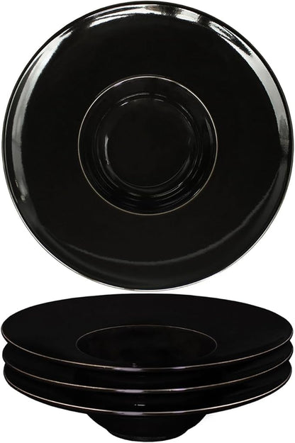 Ceramics Rimmed Soup Bowls 8.6 oz, Black 11 inch Exquisite small soup plate Set of 4, Pasta plates With Rim is the best choice for hotels, kitchens, fine restaurants and gourmets