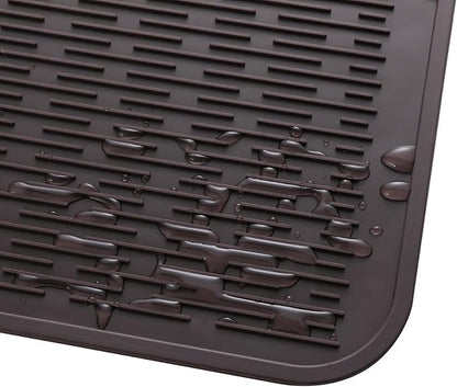 Silicone Dish Drying Mat for Multiple Usage,Easy clean,Eco-friendly,Heat-resistant Silicone Mat for Kitchen Counter or Sink,Refrigerator or Drawer Liner Coffee 3XL 28 inches x 18 inches
