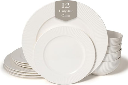New Bone China 12 Piece Dinnerware Set, Santorini Collection, Daily Use China by SquareHouse