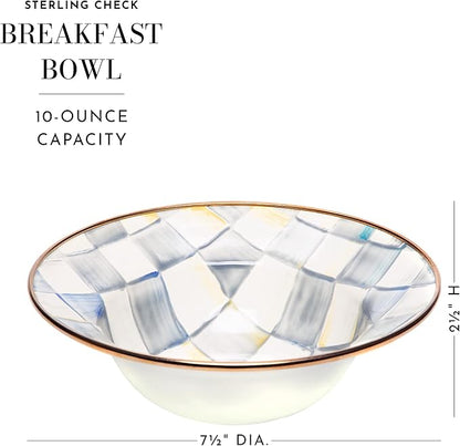 MACKENZIE-CHILDS Enamel Breakfast Bowl, Unique Soup Bowl or Cereal Bowl, Dinnerware, Gray-and-White Sterling Check, Set of 1