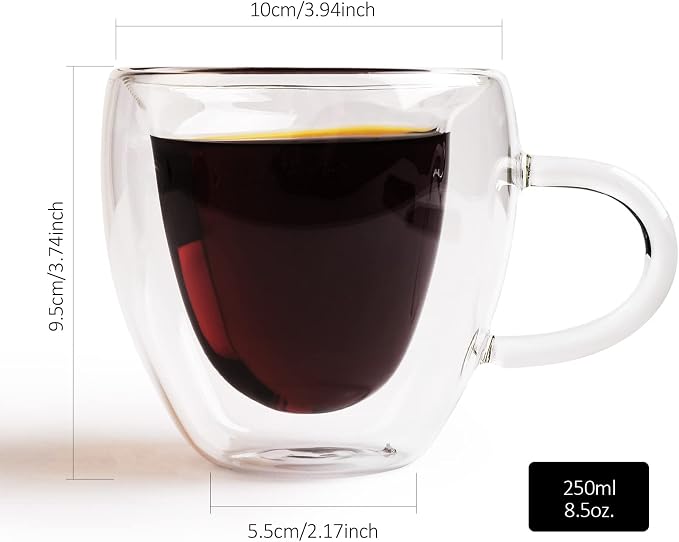 Heart Shaped Double Walled Insulated Glass Coffee Mugs or Aesthetic Tea Cups - Image 2