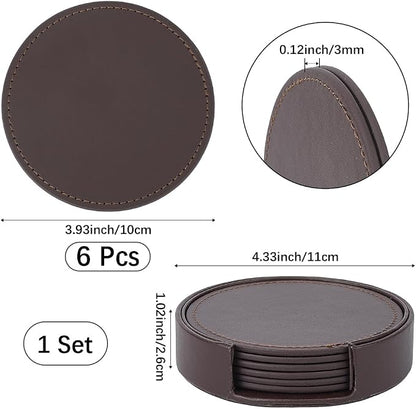 6PCS PU Leather Coasters for Table Protection 4 Inch Round Drink Cup Holders - Image 2
