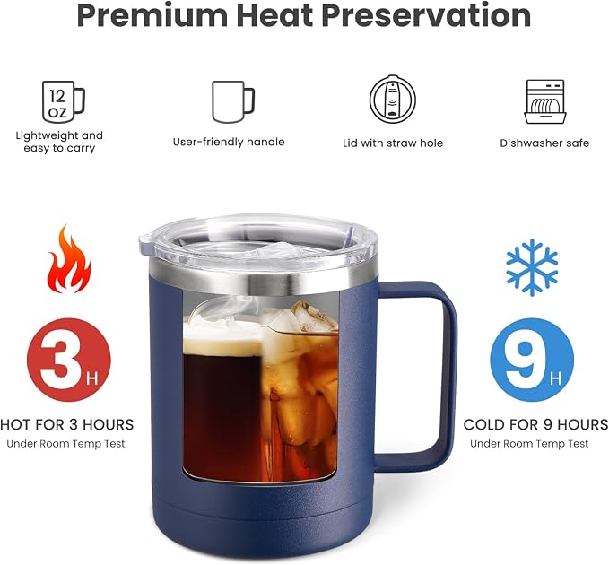 MEWAY 12oz Coffee Mug With Handle 4 Pack Bulk, Stainless Steel Insulated Travel - Image 3
