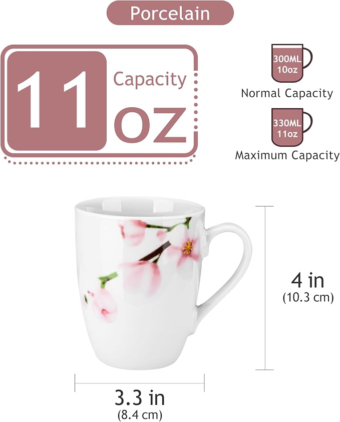 VEWEET Coffee Mugs Set of 6, 11 OZ Floral Ceramic Mugs, ANNIE | 11 OZ Floral - Image 3